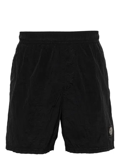 Stone Island Bermuda In Felpa In Black