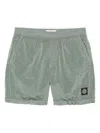 Stone Island Fern Green Shorts With Logo In Green