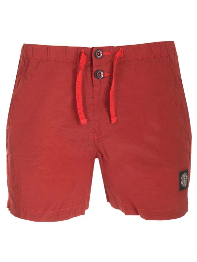 Stone Island Compass Patch Swim Shorts In Red