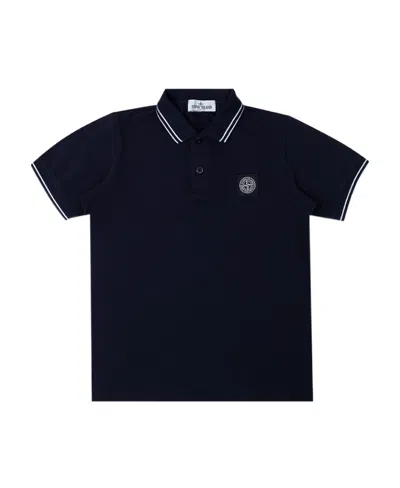 Stone Island Compass-patch Tipped Polo Shirt In Blue