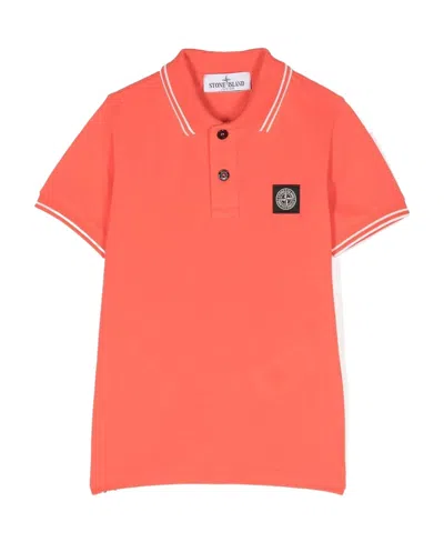 Stone Island Compass-patch Tipped Polo Shirt In Red