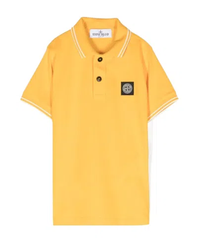 Stone Island Compass-patch Tipped Polo Shirt In Yellow