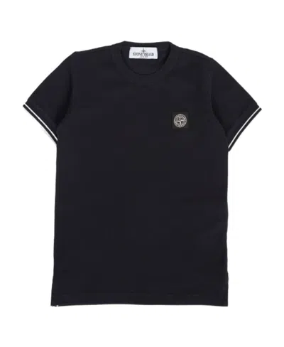 Stone Island Compass-patch Tipped T-shirt In Blue