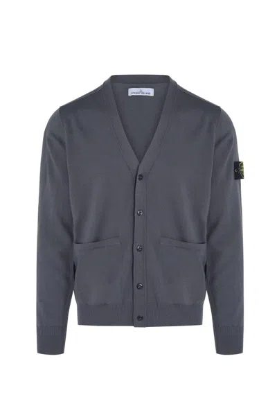 Stone Island Compass Merino Cardigan In Grey