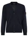 Stone Island Compass Patch V-neck Cardigan In Blue