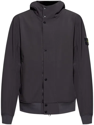 Stone Island Compass-patch Windbreaker In Grey