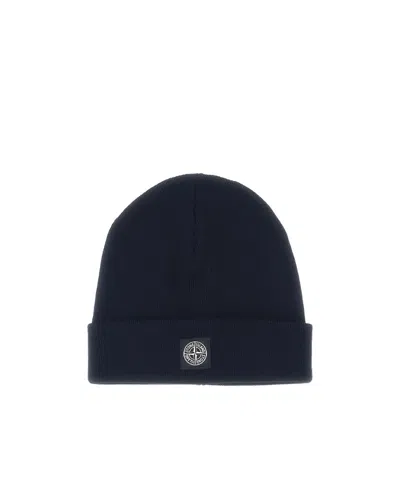 Stone Island Compass-patch Wool Beanie In Black