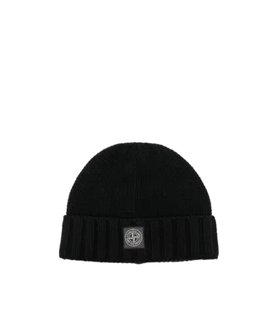 Stone Island Compass-patch Wool Beanie In Black