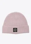 Stone Island Compass Patch Wool Beanie In Pink
