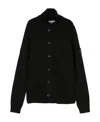 Stone Island Compass-patch Wool-blend Cardigan In Black