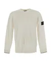 Stone Island Ivory Wool Blend Crewneck Sweater In White
