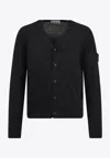 Stone Island Compass Patch Wool Cardigan In Black