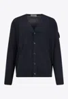 Stone Island Compass Patch Wool Cardigan In Blue