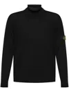 Stone Island Black Sweater With High Neck And Patch Logo On The Sleeve In Wool In Black