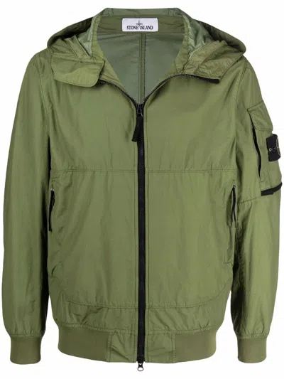 Stone Island Compass-patch Zip-front Lightweight Jacket In Green