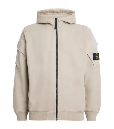 Stone Island Compass Patch Zip Hoodie In Neutral