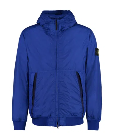 Stone Island Compass-patch Zip-up Bomber Jacket In Blue