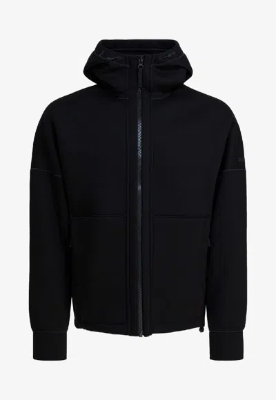 Stone Island Compass Patch Zip-up Hooded Sweatshirt In Black