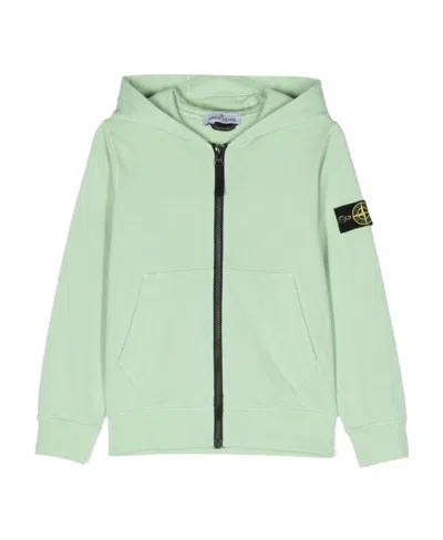 Stone Island Compass-patch Zip-up Hoodie In Green