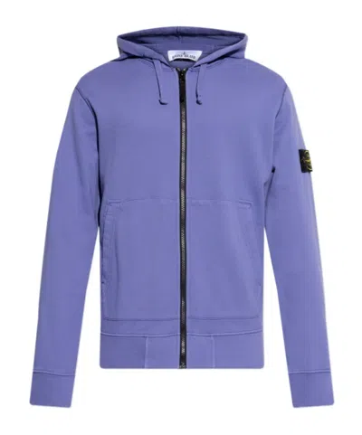 Stone Island Compass Patch Zip-up Hoodie In Purple