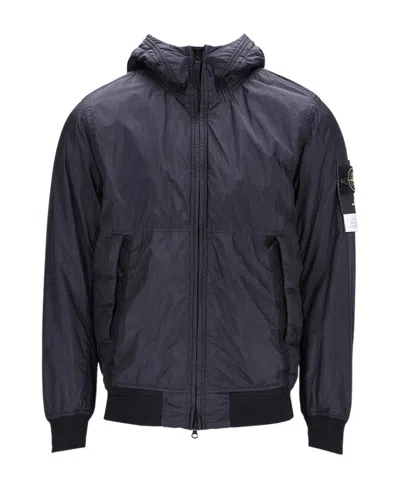 Stone Island Compass-patch Zip-up Jacket In Black
