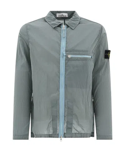 Stone Island Compass-patch Zip-up Jacket In Blue