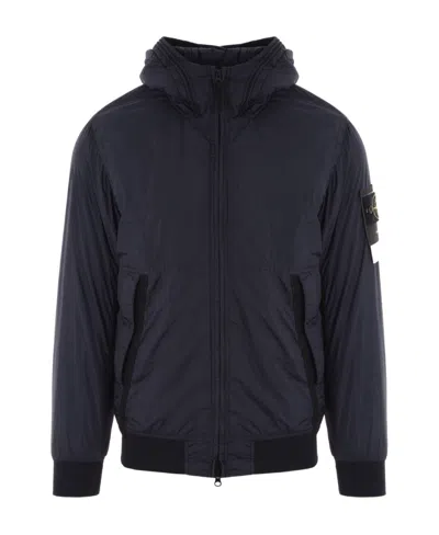 Stone Island Compass-patch Zip-up Jacket In Blue