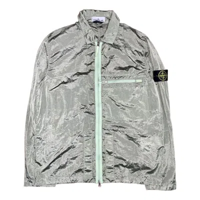 Stone Island Compass Patch Zip Up Jacket 'green' In Gray