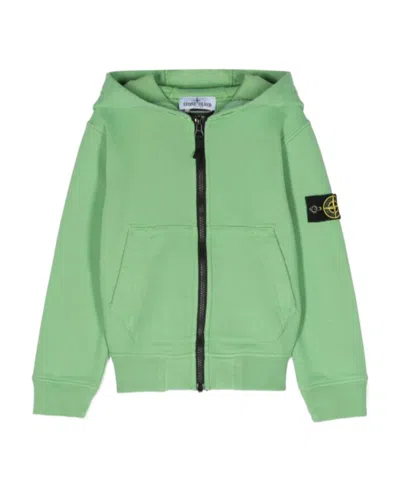 Stone Island Compass-patch Zip-up Jacket In Green