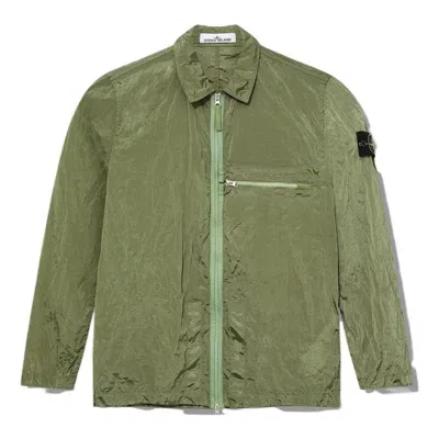 Stone Island Compass Patch Zip Up Jacket 'sage' In Green