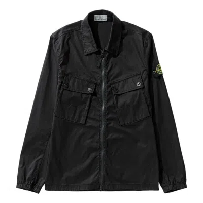 Stone Island Compass Patch Zip Up Shirt 'black'