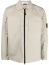 Stone Island Compass-patch Zip-up Shirt Jacket In Neutrals