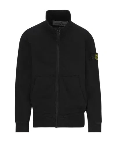 Stone Island Compass-patch Zip-up Sweatshirt In Black