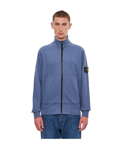 Stone Island Compass-patch Zip-up Sweatshirt In Blue