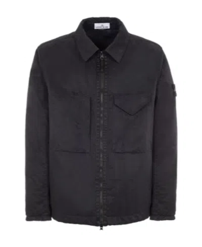 Stone Island Compass Patch Zipped Jacket In Black