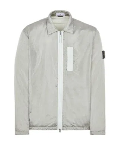 Stone Island Compass Patch Zipped Jacket In Gray