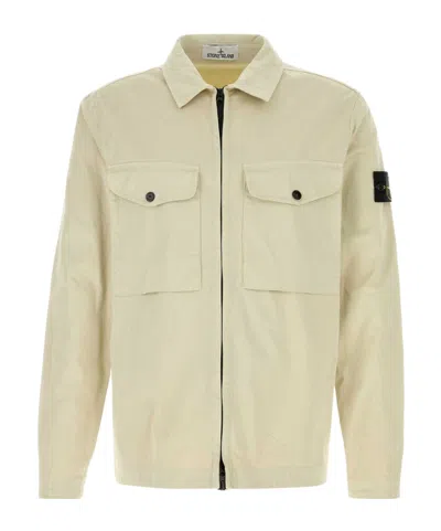 Stone Island Compass Patch Zipped Overshirt In Neutral