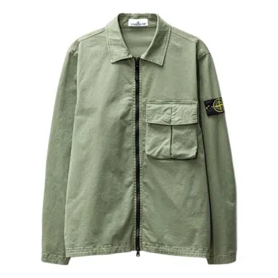 Stone Island Compass-patch Zipped Shirt Jacket 'green'