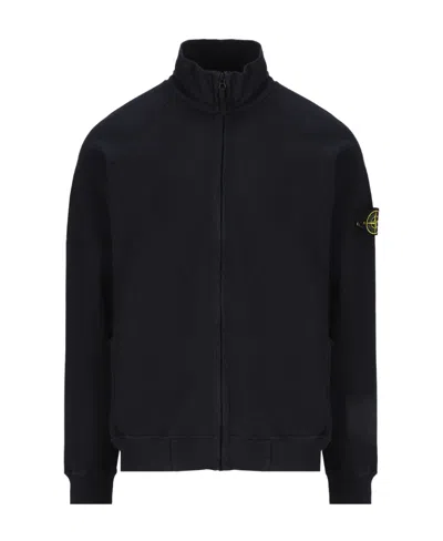 Stone Island Compass Patch Zipped Sweatshirt In Blue