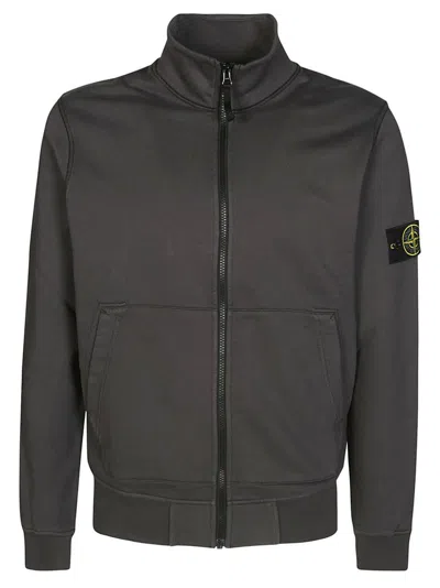 Stone Island Compass Patch Zipped Sweatshirt In Anthracite