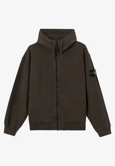 Stone Island Oversized-fit Zip-up Hooded Sweatshirt Witth Pockets In Gray