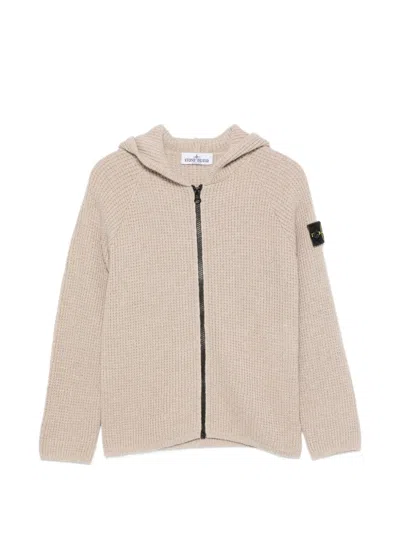 Stone Island Kids' Compass Patch Zip-up Sweater In Neutral