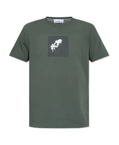 Stone Island Compass-print Cotton T-shirt In Green