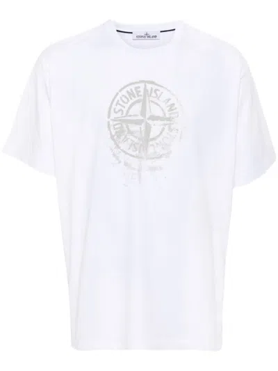 Stone Island Compass-print Cotton T-shirt In White