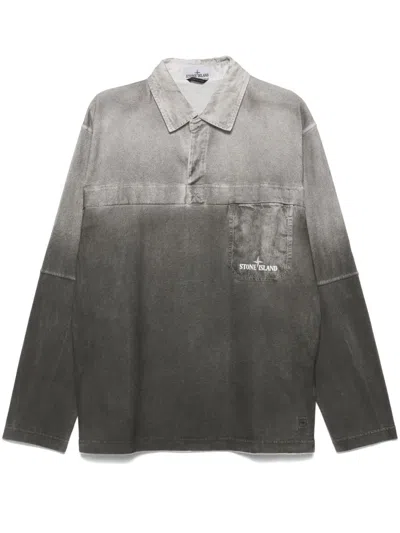 Stone Island Compass-print Polo Shirt In Grey