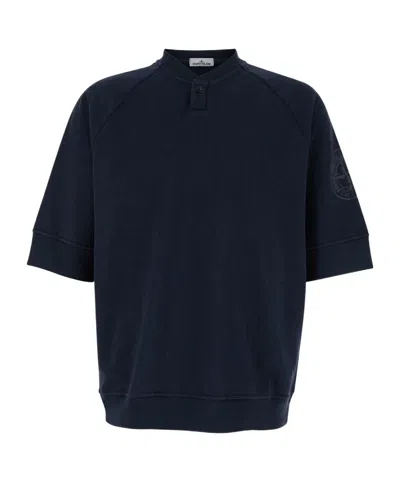 Stone Island Compass-print Short-sleeve Sweatshirt In Blue