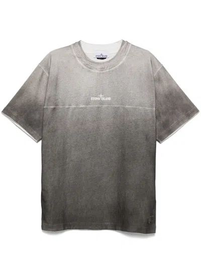 Stone Island Grey Shaded Cotton T-shirt Men In Gray