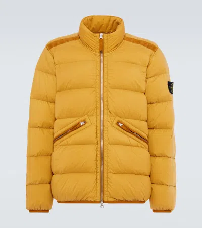Stone Island Compass Quilted Down Jacket In Yellow
