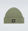 Stone Island Compass Ribbed-knit Virgin Wool Beanie In Green