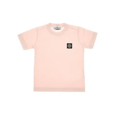Stone Island Compass Rose Logo Patch T-shirt Kids In Pink